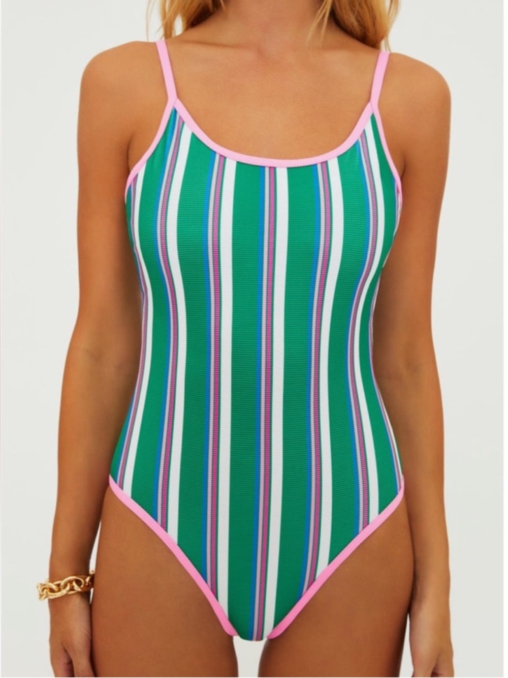 Green & Pink Striped One-Piece Swimsuit - Womens Swim